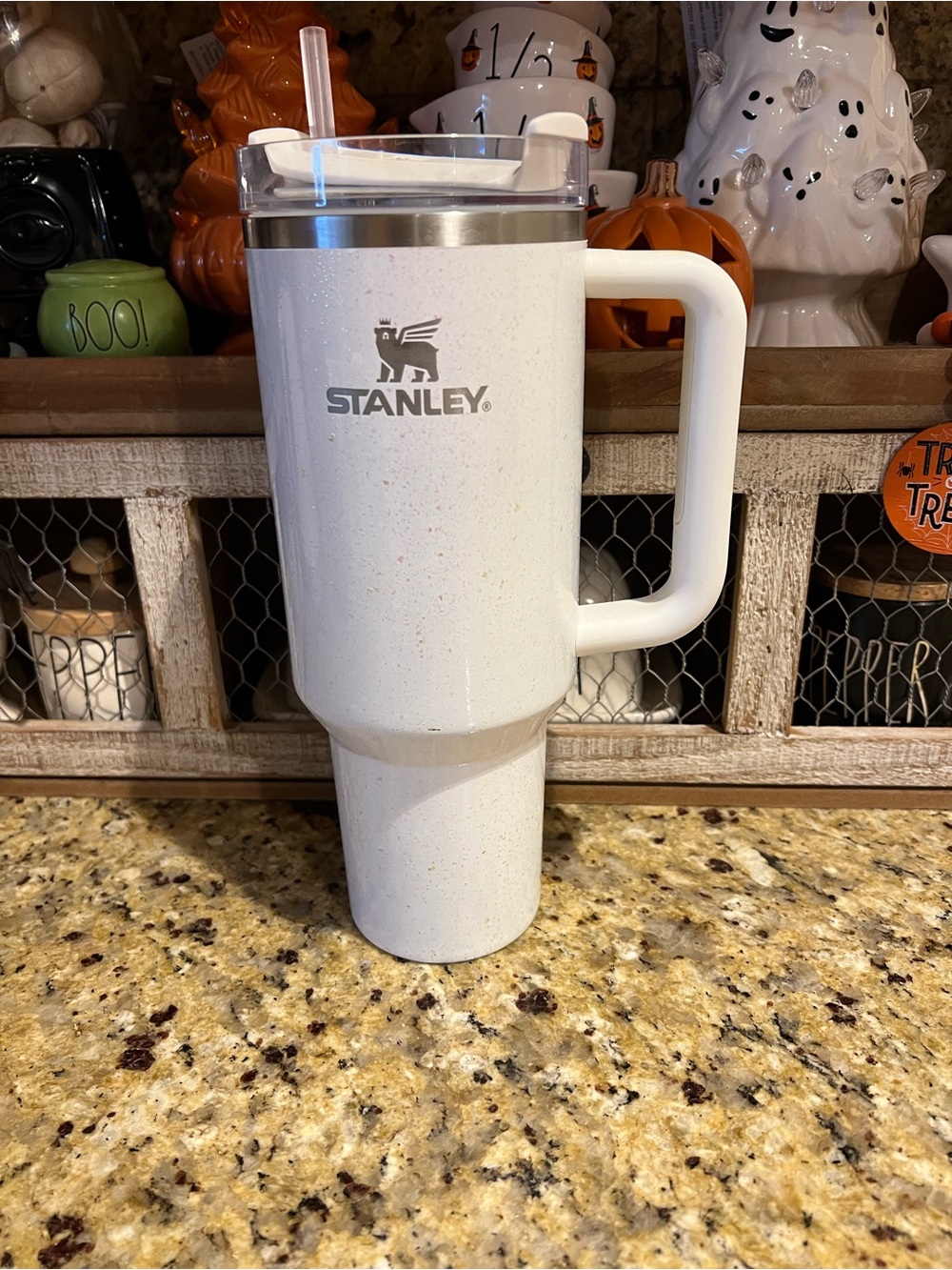 Stanley White Stainless Steel Travel Tumbler with Handle